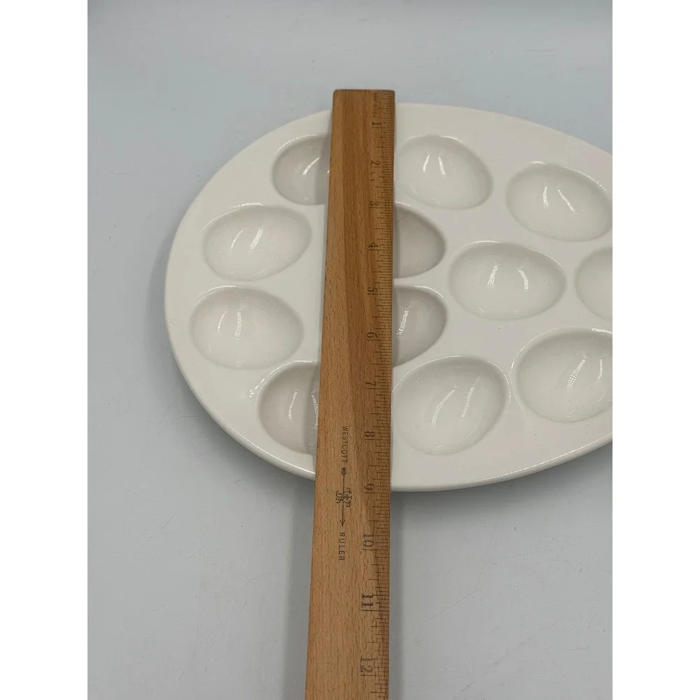 RP Home Deviled Egg Platter White Ceramic 12 Slot Portugal 9.5